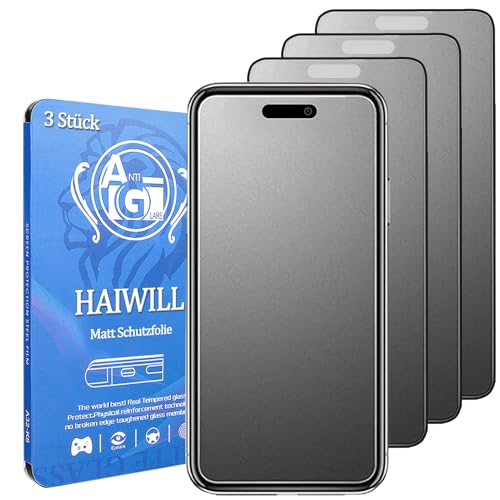 HAIWILL 3 Stück Matt Schutzfolie für iPhone 16 Plus Anti-Fingerabdrück Anti-Reflex Anti-Kratzer Displayschutz 9H Gehärtetes Glas für Apple 16 Plus,6.7" von HAIWILL
