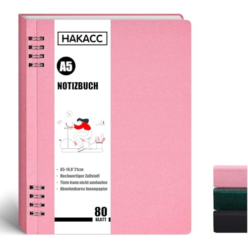 HAKACC 1 Stück Rosa Spiral Notizbuch, Liniert Notizheft DIN A5 Kleines Notizblock 21 x 14.8 cm für Frauen als Geschenk für Büro und Schule von HAKACC