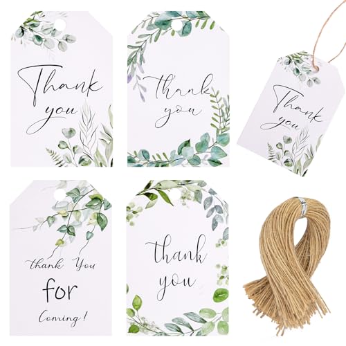 HAKACC 160 Stück Weiß Danke Geschenkanhänger, Dankeschön Etiketten Anhänger mit Blatt Mustern Papieranhänger mit Schnur für Hochzeit Geburtstag von HAKACC