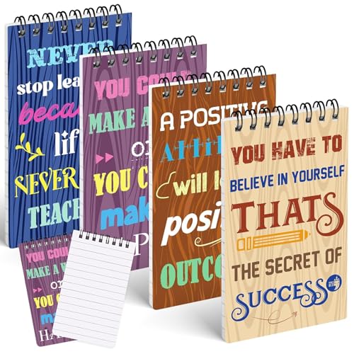 HAKACC 4 Stück Pocket Notizbuch, 50 Blatt Spiral-Notizblock Mini Notizblock Spirale Notizbuch Inspirierende Notizblöcke Mini Motivierendes Notizbuch Liniertes für Schule Büro Heim Reise von HAKACC