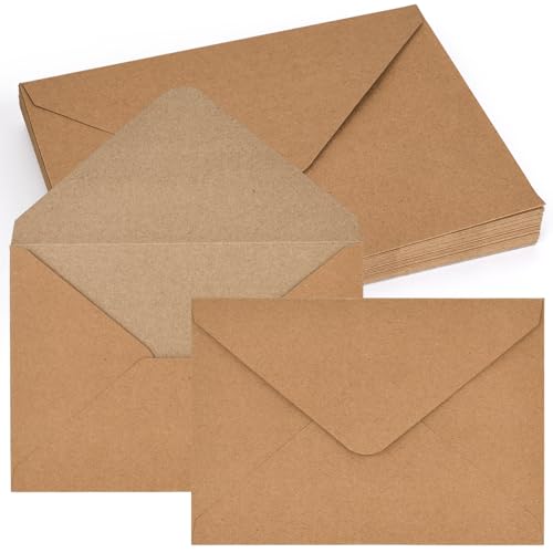HAKACC 50 Stück Braun Briefumschläge, Kraftpapier Umschläge B6 Briefumschläge für Weihnachten Valentinstag Geschenkkarten von HAKACC