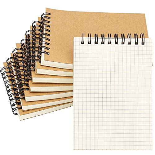 HAKACC A6 kariert Notizblöck Spiral,8 Stück klein Spiralblock 80 Blatt pro Block 5x5mm Raster mini Notizbüch abreißbar Journal Schreibblock Zeichenblock für Meeting Notizen und Studium von HAKACC