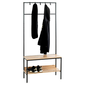 HAKU Möbel Garderobenbank mit Haken und Schuhrost 37461 eiche, schwarz Holz 70,0 cm von HAKU Möbel