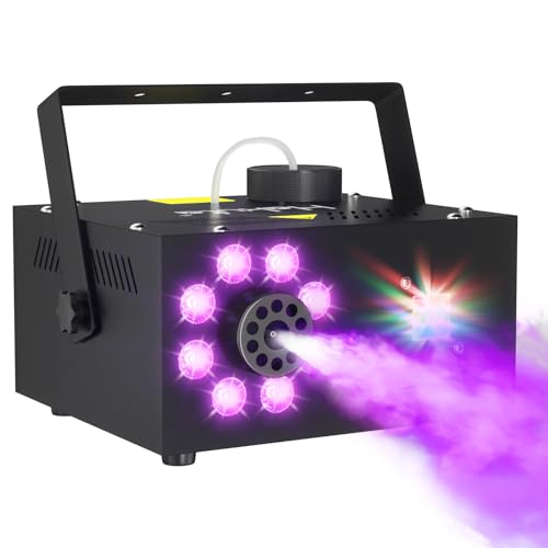Hakuta Nebelmaschine mit 13 Farben, 500W 2000CFM Party Rauchmaschine mit buntem Stroboskoplicht mit 2 drahtlosen Fernbedienungen geeignet für Partys, Hochzeit, Halloween und DJ Bühne von HAKUTA
