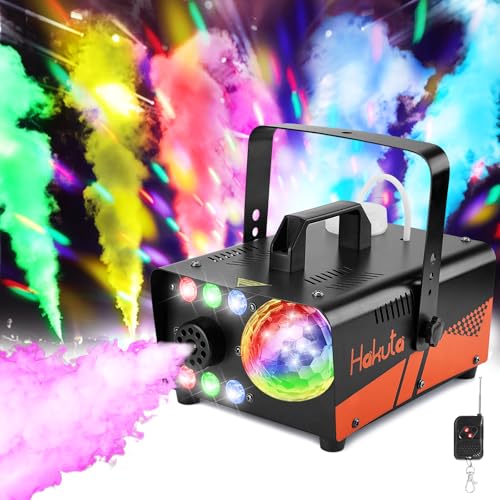Nebelmaschine, HAKUTA 600 W Fog Machine mit Discokugel und LED RGB Lichtern, 2300 CFM Spray mit Automatischer Sprühfunktion, Ideal für Halloween, Weihnachten, Hochzeit, Bühnenperformance und Partys von HAKUTA
