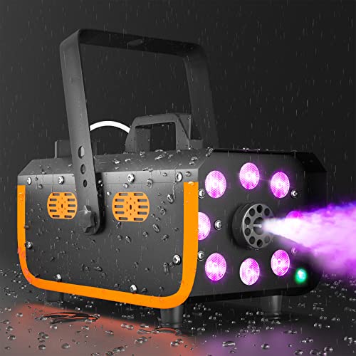 Nebelmaschine, HAKUTA wasserdichte Nebelmaschine 500W mit 2300 CFM Nebelausstoß und 2 Fernbedienungen, 8 LED Lichter mit Fade-, Blitz-, Smooth- und Strobe-Effekt für Party, Hochzeit, Halloween usw von HAKUTA