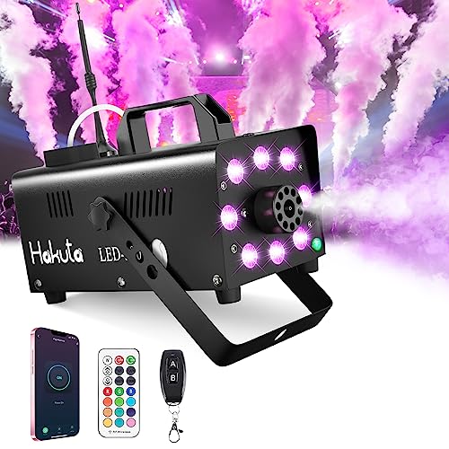 Nebelmaschine, Hakuta Wi-Fi Intelligente Nebelmaschine mit 8 LED Lichtern und 13 bunten LED Lichteffekten, App Steuerung LED Nebelmaschine 500W 2300CFM mit 300ml Nebelflüssigkeit Tank für Halloween von HAKUTA