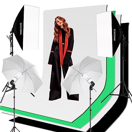 Fotostudio Set mit 2x2M Hintergrundsystem Softbox Fotoschirm Greenscreen Set für Porträt Produktfotografie von HAKUTATZ