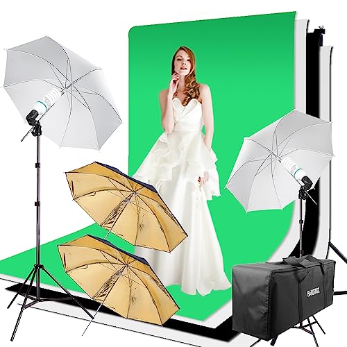 Fotostudio Set mit 2x3M Hintergrundsystem Softbox Fotoschirm Greenscreen Set für Porträt Produktfotografie von HAKUTATZ