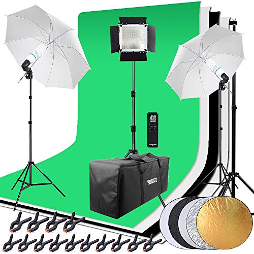 HAKUTATZ® Profi Fotostudio LED Dauerlicht Set Hintergrundsystem mit Schutztasche Studiosets (HK-9) von HAKUTATZ