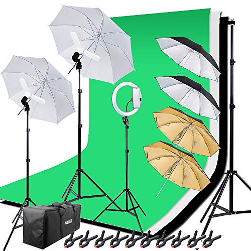 HAKUTATZ® Profi Fotostudio Set Hintergrundsystem mit 10 Zoll Ringlight Studiosets (HK-6) von HAKUTATZ