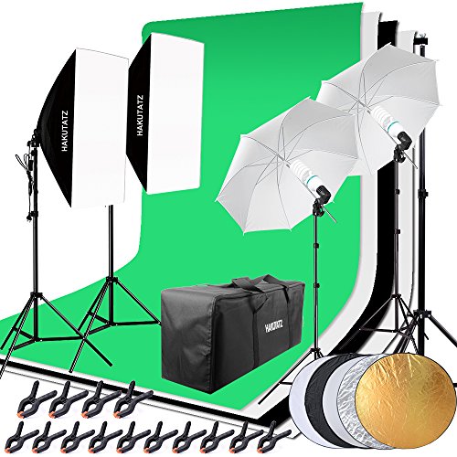 HAKUTATZ® Profi Fotostudio Set Studioleuchte Studiosets Hintergrundsystem Lampenstativ Softbox Fotografie mit Schutztasche Greenscreen Set von HAKUTATZ