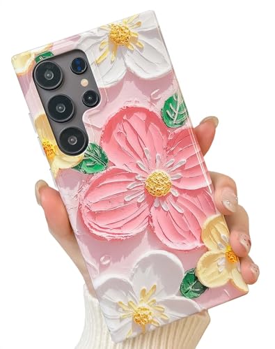 Elegante Mädchen-Schutzhülle für Samsung Galaxy, kompatibel mit Samsung Galaxy, niedliches Blumenmuster, dünn, weich, TPU, Rosa, S24 Ultra Elegante Mädchen-Schutzhülle für Samsung Galaxy, kompatibel mit Samsung Galaxy, niedliches Blumenmuster, dünn, weich, TPU, Rosa, S24 Ultra von HALATUA
