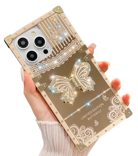 HALATUA Schutzhülle für iPhone 16, luxuriös, spiegelnd, Schmetterling, klappbar, Ständer, Spitze, Blumenmuster, Militärqualität, stoßfest, goldfarben HALATUA Schutzhülle für iPhone 16, luxuriös, spiegelnd, Schmetterling, klappbar, Ständer, Spitze, Blumenmuster, Militärqualität, stoßfest, goldfarben von HALATUA