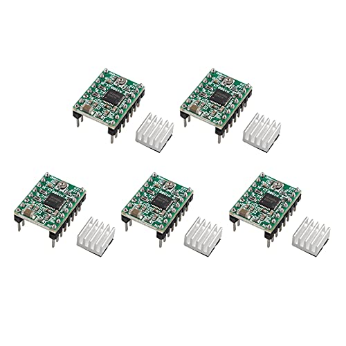 HALJIA 5 Stück A4988 Schrittmotor Treiber-Modul mit Kühlkörper, A4988 Kompatibles Stepper StepStick Motortauchermodul mit Kühlkörper für 3D Drucker Controller Rampen 1,4, Grün von HALJIA
