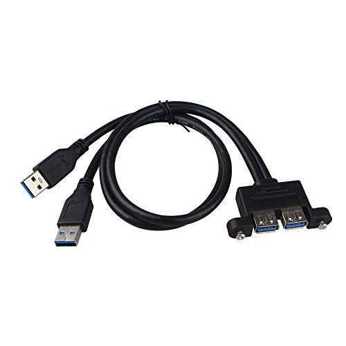 HALJIA 50cm Dual USB 3.0 männlich zu weiblich Verlängerungskabel Kabel Adapter mit Schraubenloch Panel 50cm Dual-USB 3.0 Male to Female Extension Cable with Screw Panel Mount Holes, Adapter and Cables von HALJIA