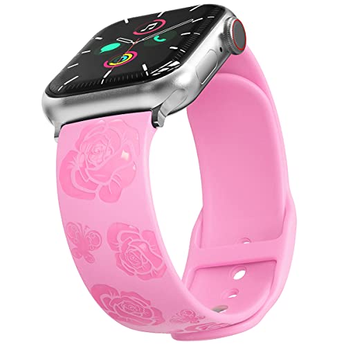 Damen Sportband Kompatibel mit Apple Watch Armband 38mm 40mm 41mm 42mm 44mm 45mm 49mm Designer Rose Floral Gravierte Ersatzband für iWatch Ultra SE Serie 8 7 6 5 4 3 2,Rosa von HALLEAST