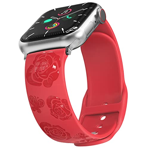 Damen Sportband Kompatibel mit Apple Watch Armband 38mm 40mm 41mm 42mm 44mm 45mm 49mm Designer Rose Floral Gravierte Ersatzband für iWatch Ultra SE Serie 8 7 6 5 4 3 2,Rot von HALLEAST