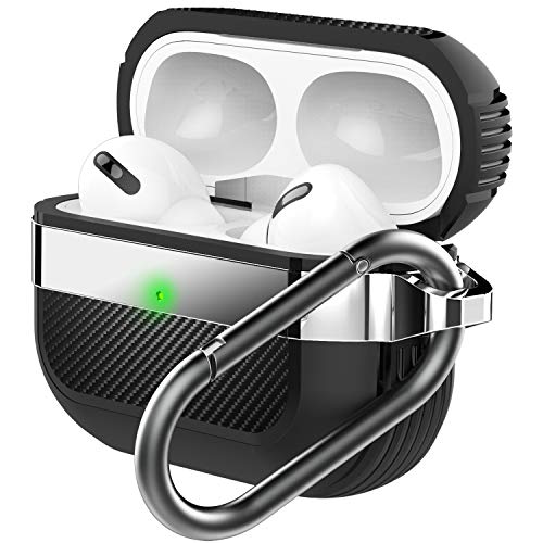 HALLEAST Alloy Metall case kompatibel mit Apple Airpods Pro 2 2022/Airpods Pro 2019 stoßfeste TPU Schutz hülle Cover mit Schlüsselanhänger unterstützt Wireless Charging,schwarz von HALLEAST