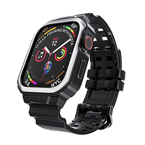 HALLEAST Armband mit Hülle kompatibel für Apple Watch 8 45mm SE 7 6 5 4 44mm, Weich TPU iWatch Sport Ersatz Armbänder mit Vollschutz Rugged Case Schutzhülle Männer Herren -Schwarz plattiert Silber von HALLEAST