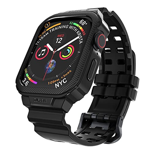 HALLEAST Armband mit Hülle kompatibel für Apple Watch 8 45mm SE 7 6 5 4 44mm, Weich TPU iWatch Sport Ersatz Armbänder mit Vollschutz Rugged Case Schutzhülle Männer Herren -Schwarz von HALLEAST