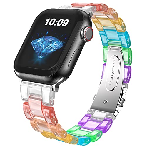 HALLEAST Clear Resin Armband für Apple Watch 38mm 40mm 41mm 42mm 44mm 45mm 49mm,Damen Stylish Harz Link Armband Shining Bracelet Kompatibel mit Apple Watch Ultra SE Serie 8 7 6 5 4 3 2 1,bunt von HALLEAST