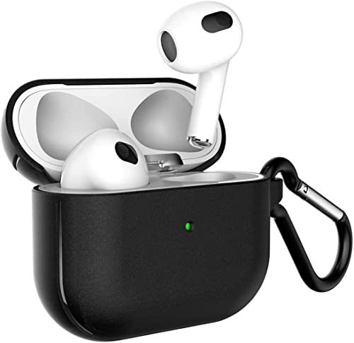 HALLEAST Kompatibel mit für airpods 3 hülle 2021,TPU Hartschalen-Schutzhülle mit Schlüsselanhänger für Apple airpods 3 Generation (LED Sichtbar) Schwarz von HALLEAST