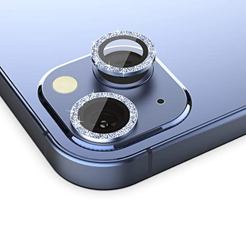 HALLEAST Kompatibel mit für iPhone 13/13 Mini Kamera Objektivschutz, 9H gehärtetes Glas Filmabdeckung Metall Einzelring für iPhone 13 (6.1") / 13 Mini (5.4") 2021, Glitter Blau von HALLEAST