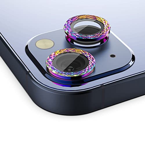 HALLEAST Kompatibel mit für iPhone 13/13 Mini Kamera Objektivschutz, 9H gehärtetes Glas Filmabdeckung Metall Individueller Ring für iPhone 13 (6.1") / 13 Mini (5.4") 2021, Bunt von HALLEAST