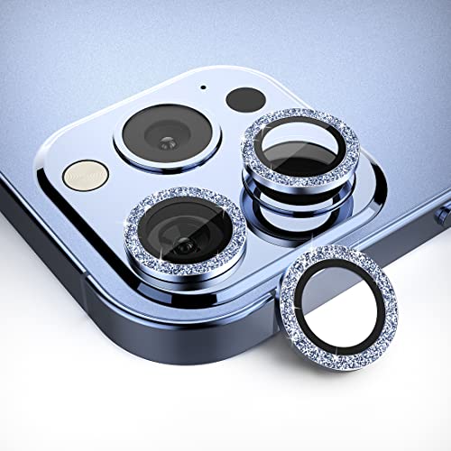 HALLEAST Kompatibel mit für iPhone 13 Pro / 13 Pro Max Kamera Objektivschutz, 9H gehärtetes Glas Filmabdeckung Metall Einzelring für iPhone 13 Pro (6.1") / 13 Pro Max (6.7") 2021, Glitter Blau von HALLEAST