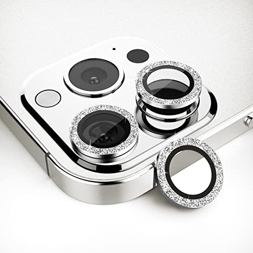 HALLEAST Kompatibel mit für iPhone 13 Pro / 13 Pro Max Kamera Objektivschutz, 9H gehärtetes Glas Filmabdeckung Metall Einzelring für iPhone 13 Pro (6.1") / 13 Pro Max (6.7") 2021, Glitter Silver von HALLEAST