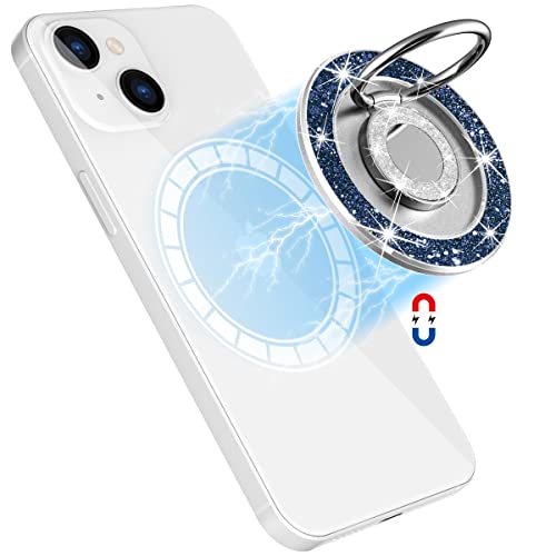 HALLEAST Magnetic Phone Ring Holder kompatibel mit iPhone 14 13 12 magsafe Abnehmbarer magnetischer Griff Verstellbarer Ständer drehbarer Fingerring kabelloses Laden kompatibel, glitzernd Marineblau von HALLEAST