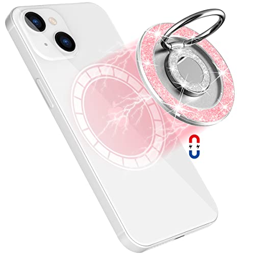 HALLEAST Magnetic Phone Ring Holder kompatibel mit iPhone 14 13 12 magsafe Abnehmbarer magnetischer Griff Verstellbarer Ständer drehbarer Fingerring kabelloses Laden kompatibel, glitzernd rosa von HALLEAST