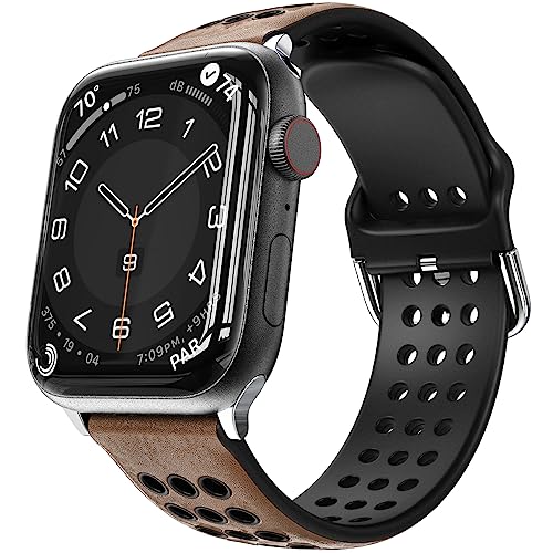 HAlLEAST Sportarmband kompatibel für Apple Watch armband 49mm 45mm 44mm 42mm 41mm 40mm 38mm,Silikon-Leder-Ersatzband für Apple watch Ultra SE iwatch Serie 9 8 7 6 5 4 3 2 1,braun von HALLEAST