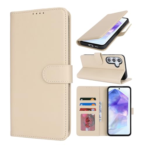 HALLKER Handyhülle für Samsung Galaxy A55 Hülle, PU Lederhülle mit Kartenfach Schutzhülle Klappbar Flip Case Klapphülle für Samsung Galaxy A55 - beige von HALLKER