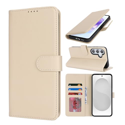 HALLKER Handyhülle für Samsung Galaxy S24 FE Hülle, PU Lederhülle mit Kartenfach Schutzhülle Klappbar Flip Case Klapphülle für Samsung Galaxy S24 FE - beige von HALLKER