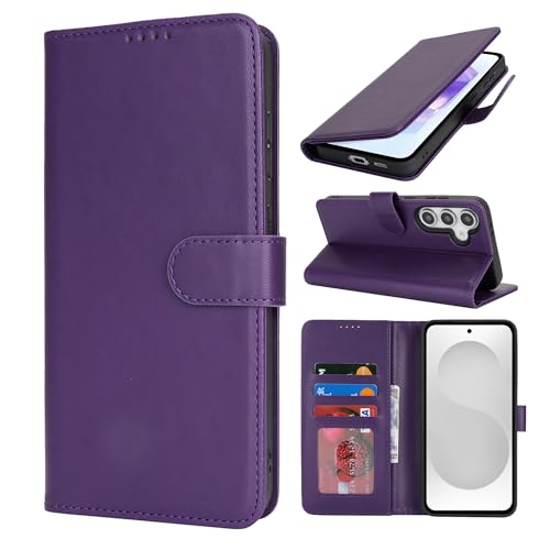 HALLKER Handyhülle für Samsung Galaxy S24 FE Hülle, PU Lederhülle mit Kartenfach Schutzhülle Klappbar Flip Case Klapphülle für Samsung Galaxy S24 FE - violett von HALLKER