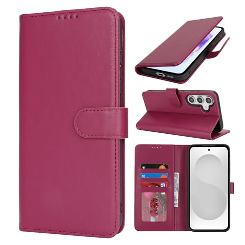 HALLKER Handyhülle für Samsung Galaxy S24 FE Hülle, PU Lederhülle mit Kartenfach Schutzhülle Klappbar Flip Case Klapphülle für Samsung Galaxy S24 FE - weinrot von HALLKER