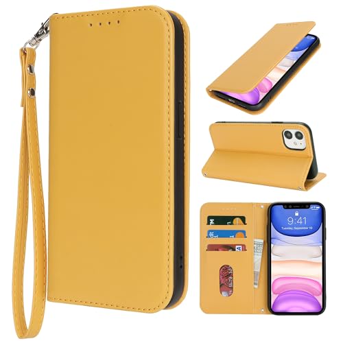 HALLKER Handyhülle für iPhone 11 Hülle, Klapphülle PU Leder Schutzhülle Klappbar Kartenfach Magnetverschluss Lederhülle für iPhone 11 - gelb HALLKER Handyhülle für iPhone 11 Hülle, Klapphülle PU Leder Schutzhülle Klappbar Kartenfach Magnetverschluss Lederhülle für iPhone 11 - gelb von HALLKER