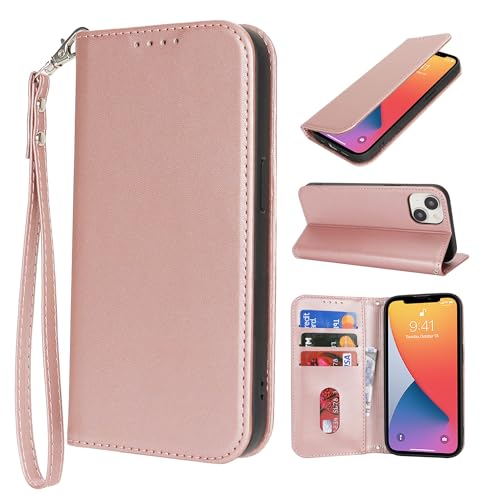 HALLKER Handyhülle für iPhone 13 Hülle und iPhone 14 Hülle, Klapphülle PU Leder Schutzhülle Klappbar Kartenfach Magnetverschluss Lederhülle für iPhone 13/14 - roségold HALLKER Handyhülle für iPhone 13 Hülle und iPhone 14 Hülle, Klapphülle PU Leder Schutzhülle Klappbar Kartenfach Magnetverschluss Lederhülle für iPhone 13/14 - roségold von HALLKER