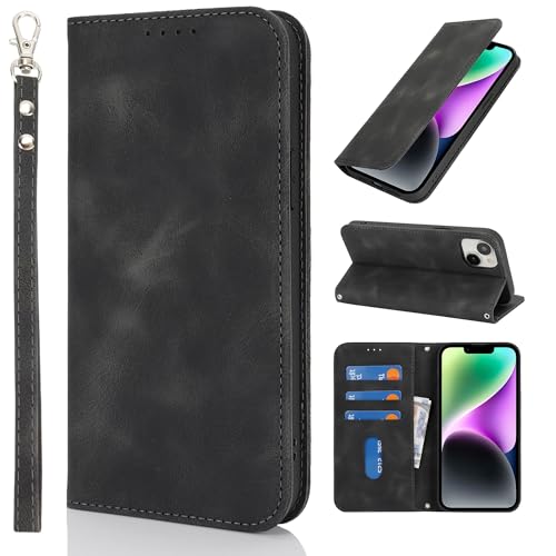 HALLKER Handyhülle für iPhone 13 Hülle und iPhone 14 Hülle, PU Leder Klapphülle Schutzhülle Kartenfach Magnetverschluss Klappbar Lederhülle für iPhone 13/14 - Vintage schwarz HALLKER Handyhülle für iPhone 13 Hülle und iPhone 14 Hülle, PU Leder Klapphülle Schutzhülle Kartenfach Magnetverschluss Klappbar Lederhülle für iPhone 13/14 - Vintage schwarz von HALLKER