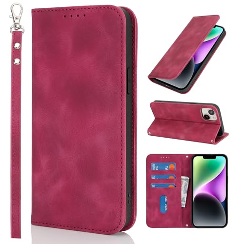HALLKER Handyhülle für iPhone 13 Hülle und iPhone 14 Hülle, PU Leder Klapphülle Schutzhülle Kartenfach Magnetverschluss Klappbar Lederhülle für iPhone 13/14 - rot HALLKER Handyhülle für iPhone 13 Hülle und iPhone 14 Hülle, PU Leder Klapphülle Schutzhülle Kartenfach Magnetverschluss Klappbar Lederhülle für iPhone 13/14 - rot von HALLKER