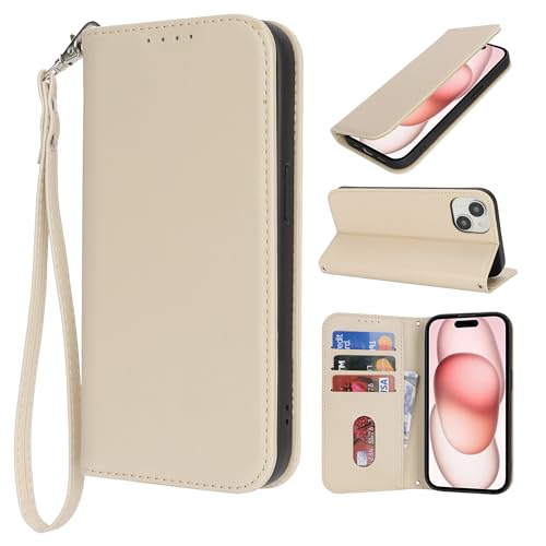 HALLKER Handyhülle für iPhone 15 Hülle, Klapphülle PU Leder Schutzhülle Klappbar Kartenfach Magnetverschluss Lederhülle für iPhone 15 - beige HALLKER Handyhülle für iPhone 15 Hülle, Klapphülle PU Leder Schutzhülle Klappbar Kartenfach Magnetverschluss Lederhülle für iPhone 15 - beige von HALLKER