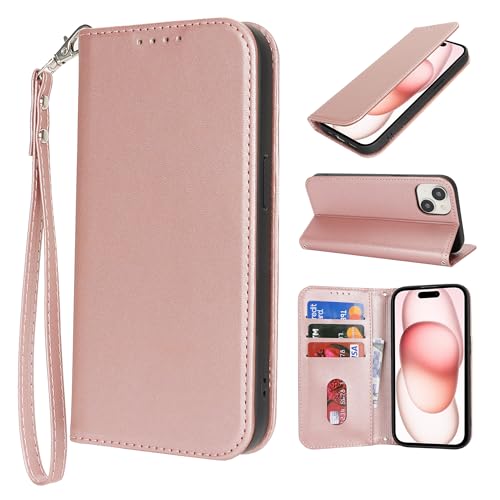 HALLKER Handyhülle für iPhone 15 Hülle, Klapphülle PU Leder Schutzhülle Klappbar Kartenfach Magnetverschluss Lederhülle für iPhone 15 - roségold HALLKER Handyhülle für iPhone 15 Hülle, Klapphülle PU Leder Schutzhülle Klappbar Kartenfach Magnetverschluss Lederhülle für iPhone 15 - roségold von HALLKER