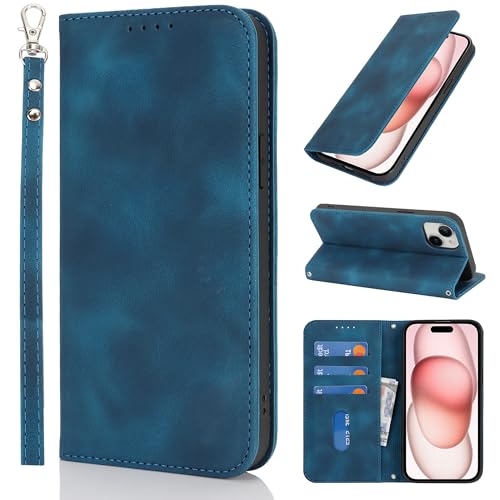 HALLKER Handyhülle für iPhone 15 Hülle Klappbar, PU Leder Klapphülle Schutzhülle Kartenfach Magnetverschluss Lederhülle für iPhone 15 - blau HALLKER Handyhülle für iPhone 15 Hülle Klappbar, PU Leder Klapphülle Schutzhülle Kartenfach Magnetverschluss Lederhülle für iPhone 15 - blau von HALLKER