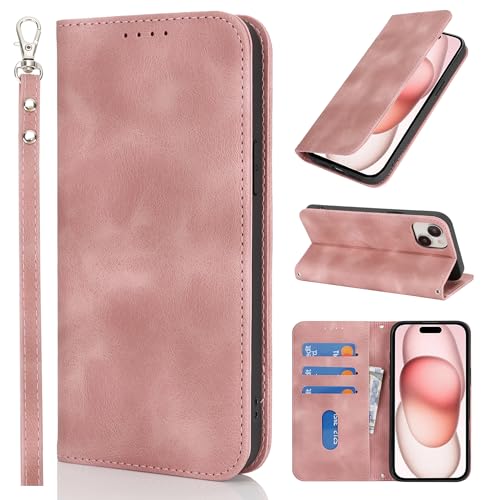 HALLKER Handyhülle für iPhone 15 Hülle Klappbar, PU Leder Klapphülle Schutzhülle Kartenfach Magnetverschluss Lederhülle für iPhone 15 - rosa HALLKER Handyhülle für iPhone 15 Hülle Klappbar, PU Leder Klapphülle Schutzhülle Kartenfach Magnetverschluss Lederhülle für iPhone 15 - rosa von HALLKER