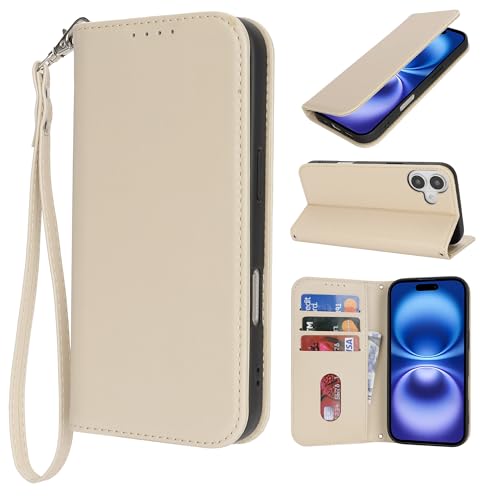 HALLKER Handyhülle für iPhone 16 Hülle, Klapphülle PU Leder Schutzhülle Klappbar Kartenfach Magnetverschluss Lederhülle für iPhone 16 - beige HALLKER Handyhülle für iPhone 16 Hülle, Klapphülle PU Leder Schutzhülle Klappbar Kartenfach Magnetverschluss Lederhülle für iPhone 16 - beige von HALLKER