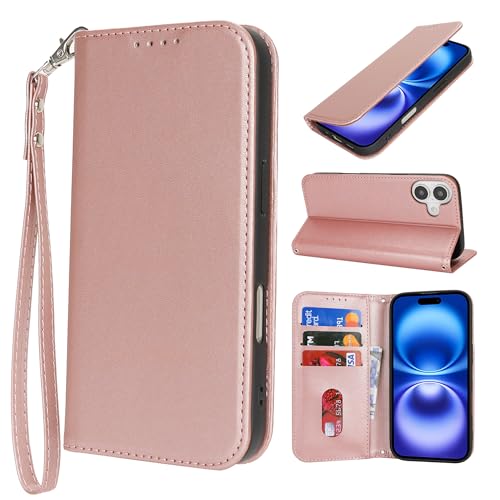 HALLKER Handyhülle für iPhone 16 Hülle, Klapphülle PU Leder Schutzhülle Klappbar Kartenfach Magnetverschluss Lederhülle für iPhone 16 - roségold HALLKER Handyhülle für iPhone 16 Hülle, Klapphülle PU Leder Schutzhülle Klappbar Kartenfach Magnetverschluss Lederhülle für iPhone 16 - roségold von HALLKER