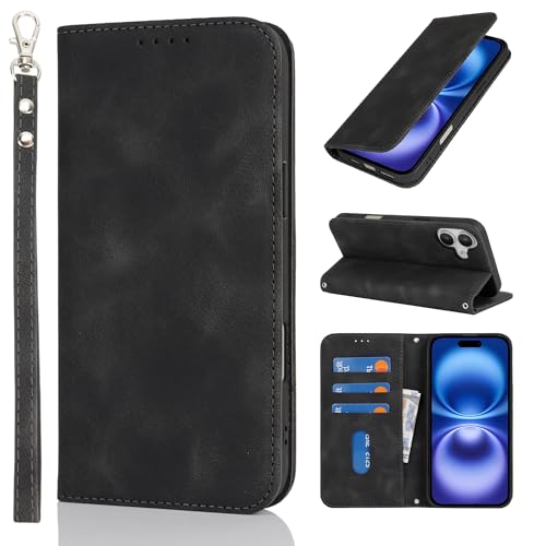 HALLKER Handyhülle für iPhone 16 Hülle Klappbar, PU Leder Klapphülle Schutzhülle Kartenfach Magnetverschluss Lederhülle für iPhone 16 - Vintage schwarz HALLKER Handyhülle für iPhone 16 Hülle Klappbar, PU Leder Klapphülle Schutzhülle Kartenfach Magnetverschluss Lederhülle für iPhone 16 - Vintage schwarz von HALLKER