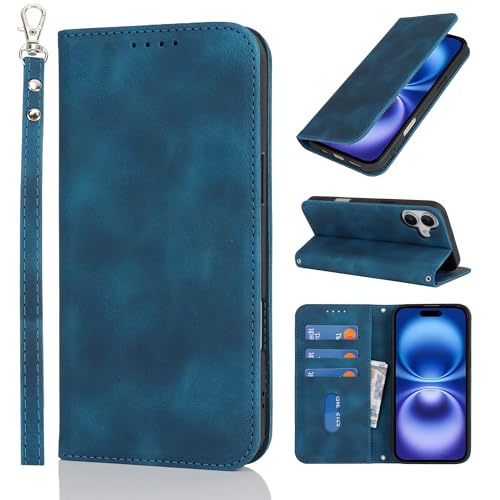 HALLKER Handyhülle für iPhone 16 Hülle Klappbar, PU Leder Klapphülle Schutzhülle Kartenfach Magnetverschluss Lederhülle für iPhone 16 - blau HALLKER Handyhülle für iPhone 16 Hülle Klappbar, PU Leder Klapphülle Schutzhülle Kartenfach Magnetverschluss Lederhülle für iPhone 16 - blau von HALLKER